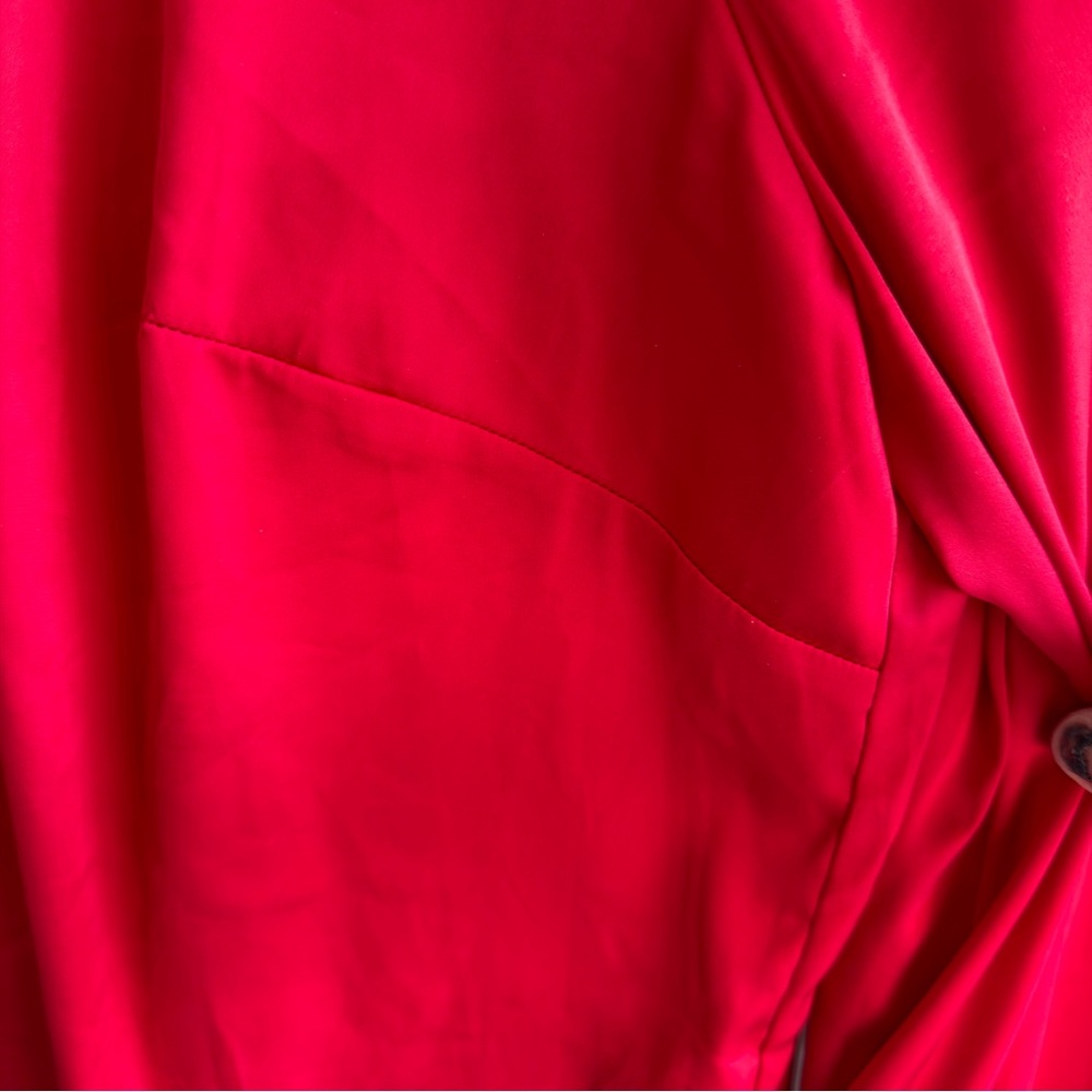 ELOQUII Satin Blouse Size 16 Balloon Sleeve Tie Back Red Holiday Party Top Plus - Picture 8 of 16